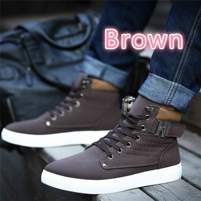 Men's Sneakers Comfortable Casual Shoes Canvas Boots Fashion Shoes Winter 44 brown