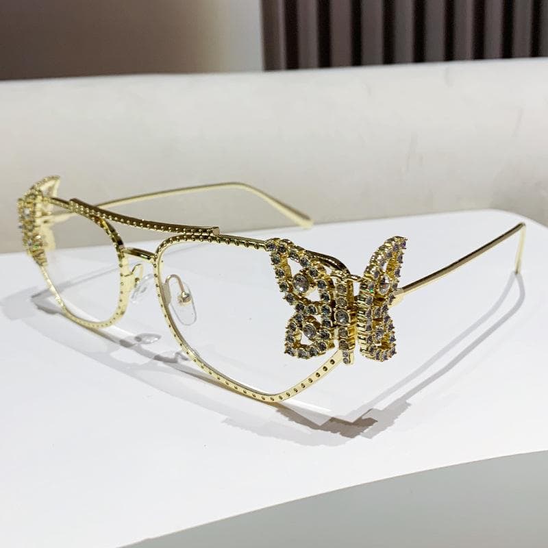 Luxury Diamond Crystal y2k Butterfly Sunglasses Women Men Designer Vintage Punk Big Frame Eyeglass As The Picture