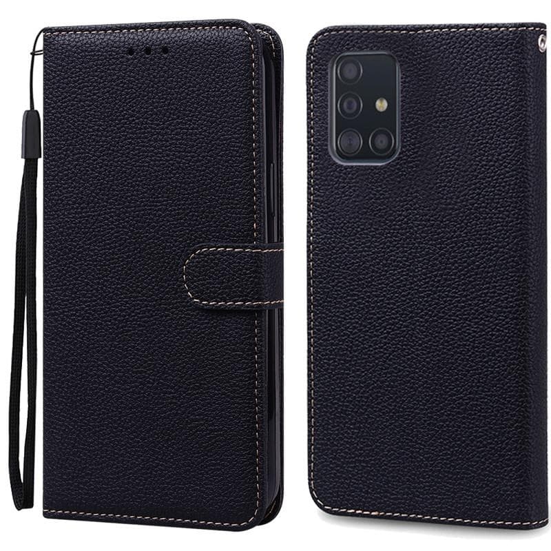 A51 Case For Samsung Galaxy A51 Case Leather Wallet Flip Case For Samsung Galaxy A71 Case A 51 71 Silicone Cover Coque Fundas A51 5G SM-A516F black