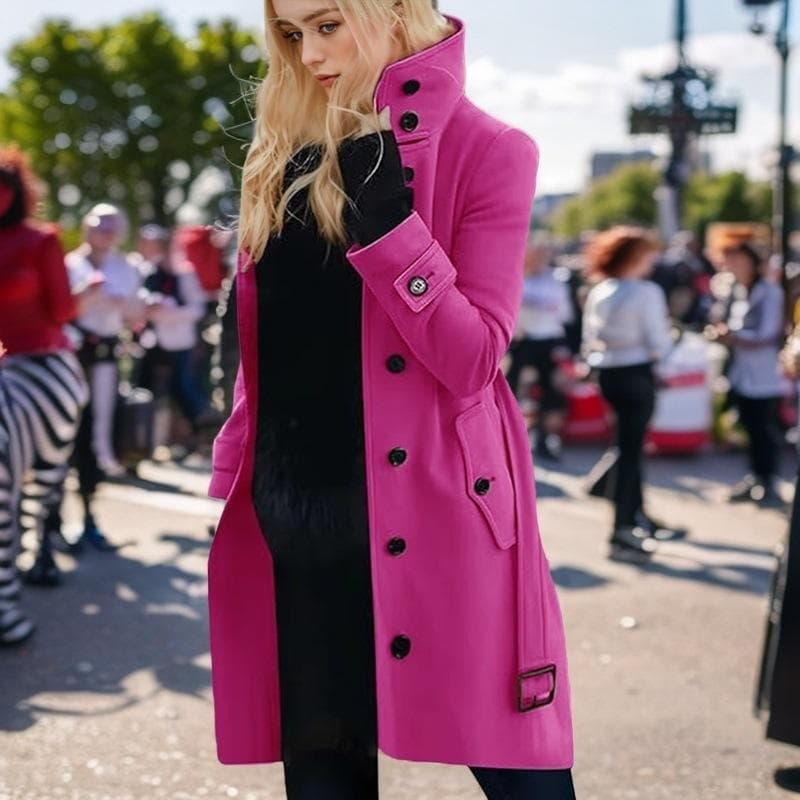 Large Size Woolen Women's Coat Single-breasted Multi-button Woolen Button-down Coat 3XL pink
