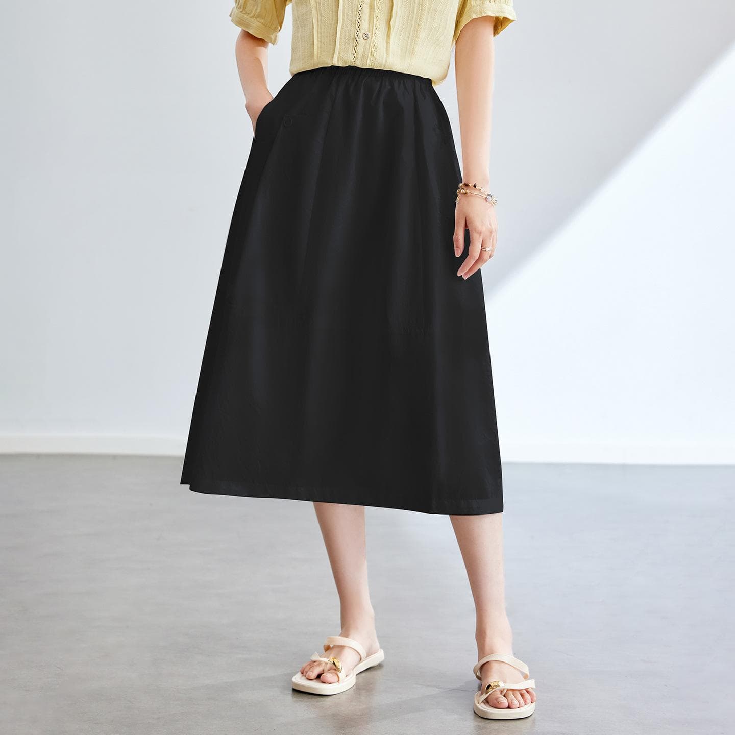 Cotton bud skirt women's summer high waist and thin a word big pendulum umbrella skirt L black