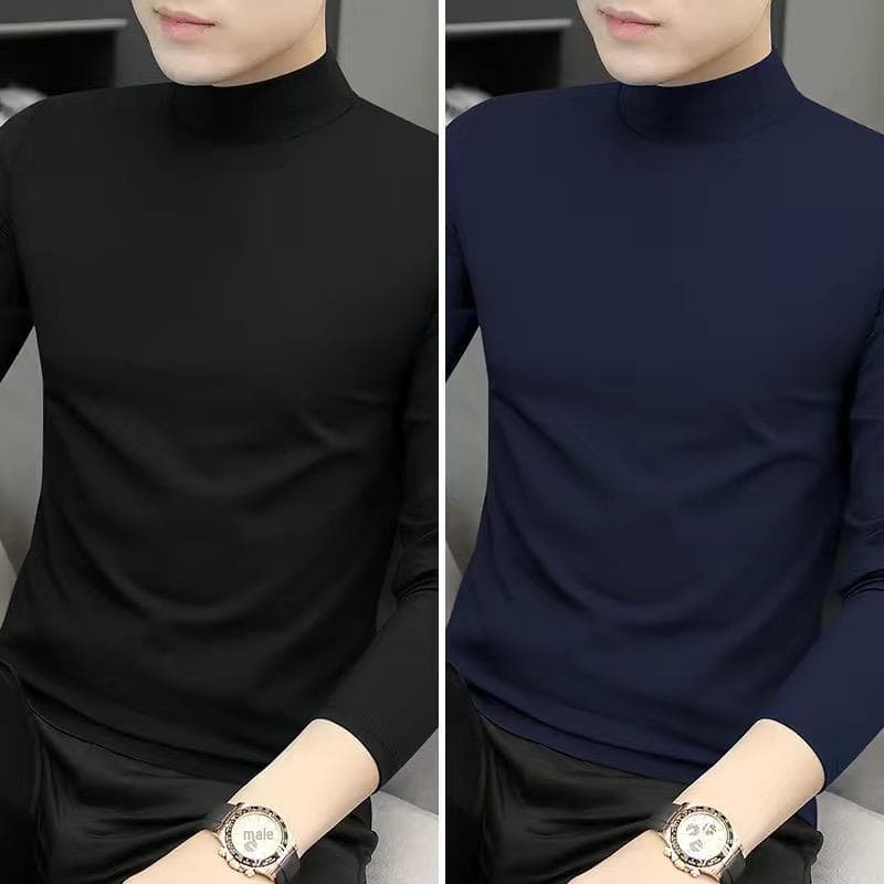 Men's Modal Half-Turtleneck Long-Sleeve T-Shirts (2-Pack) – Spring/Autumn Lightweight Mid-Neck Clearance L