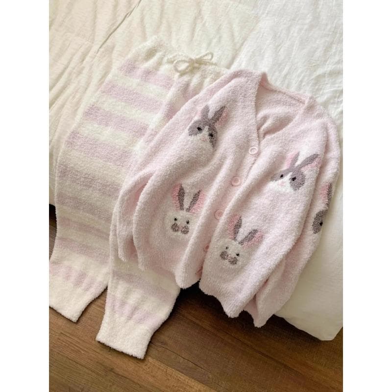 Plus Size Furry Cartoon Pyjama Thickened Half Flannel Sleepwear Pajamas Two Piece Set Autumn Winter Female Homewear Loungewear 3XL pink