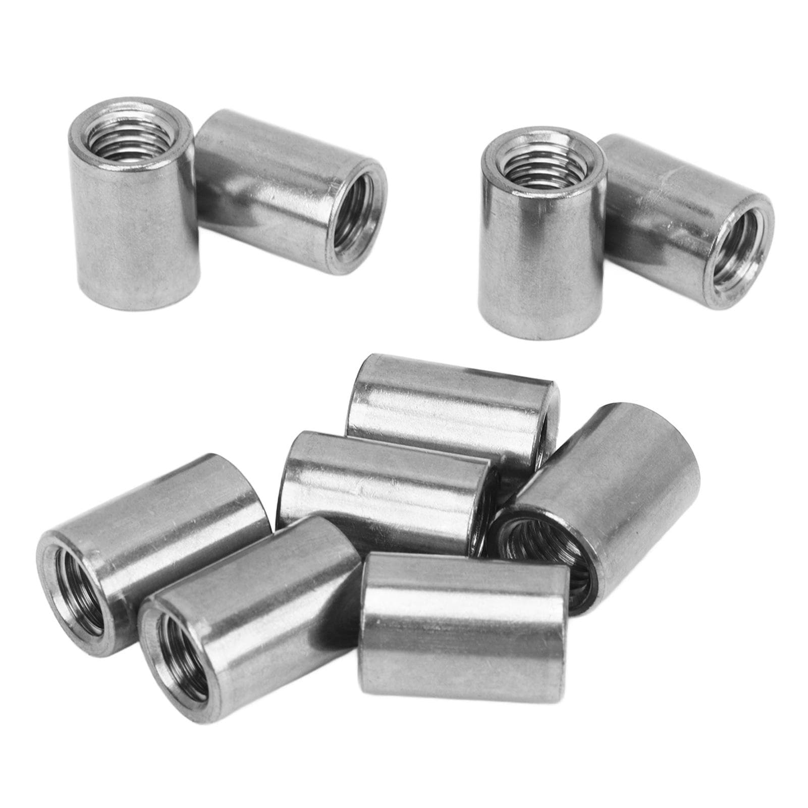 10PCS Round Connector Nuts 304 Stainless Steel Female Thread Cylindrical Coupling Nut for Repair