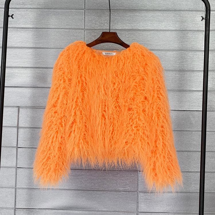 16 Color Women's Fur Coat Colorful Fluffy Pink Lamb Fur Faux Fur Coat Sheepskin Coat Winter Faux Fur Coat XL orange