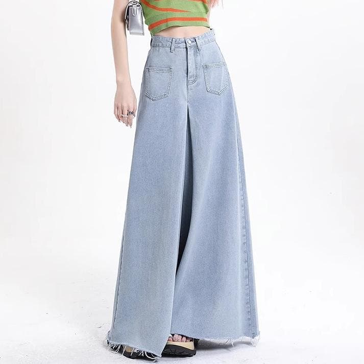 Retro Breasted Wide-leg Jeans for Women with High Waist Slimming Straight Pocket Design Niche Hong Kong Style 2XL