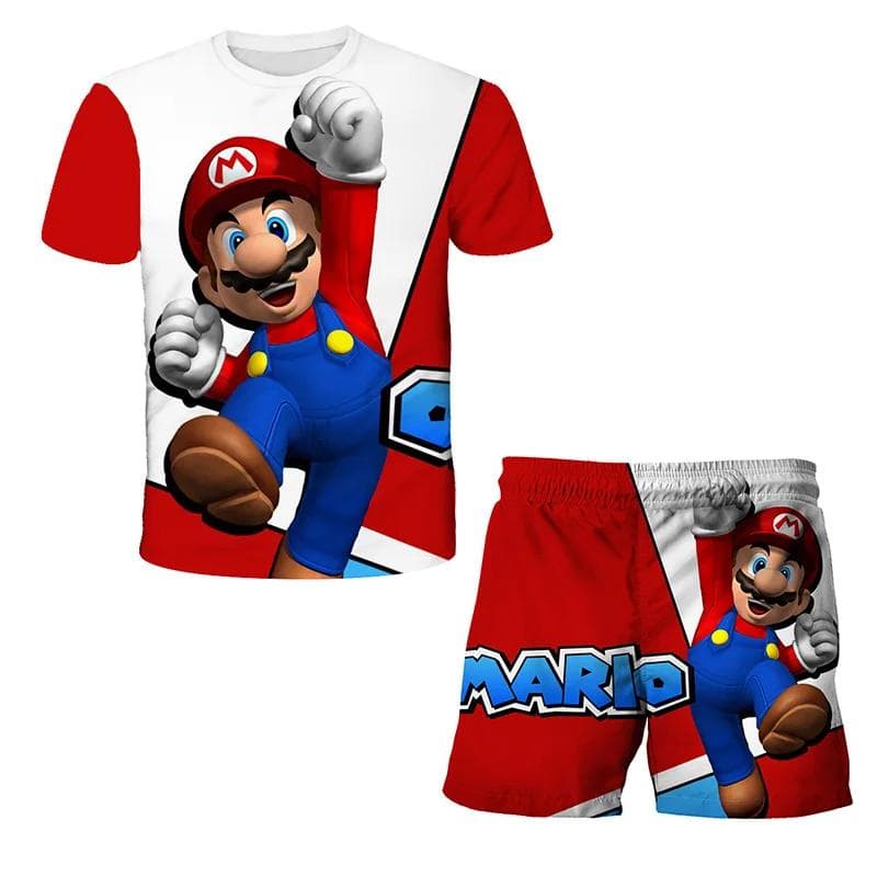 2025 MINISO Children's Clothing Sets Cosplay Super Mario T-shirts Shorts 2 Pcs Suits Kids Boys Girls Tops Tee Mario Bros T-shirt Pants Suit 130