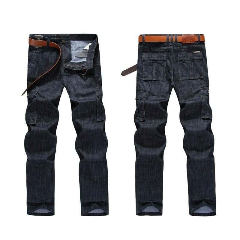 Mens Jeans Casual Military Multi-pocket Jeans Men Fashion Jeans Large 44 black