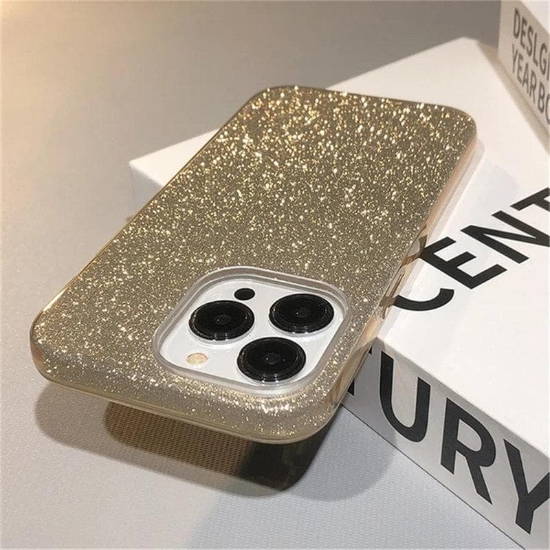Glitter Bling Gradient Hard PC Thicken Case For iPhone 11 12 13 14 15 Pro Max Mini 7 8 Plus X XR XS SE Shockproof Bumper Cover iPhone 15 Pro gold