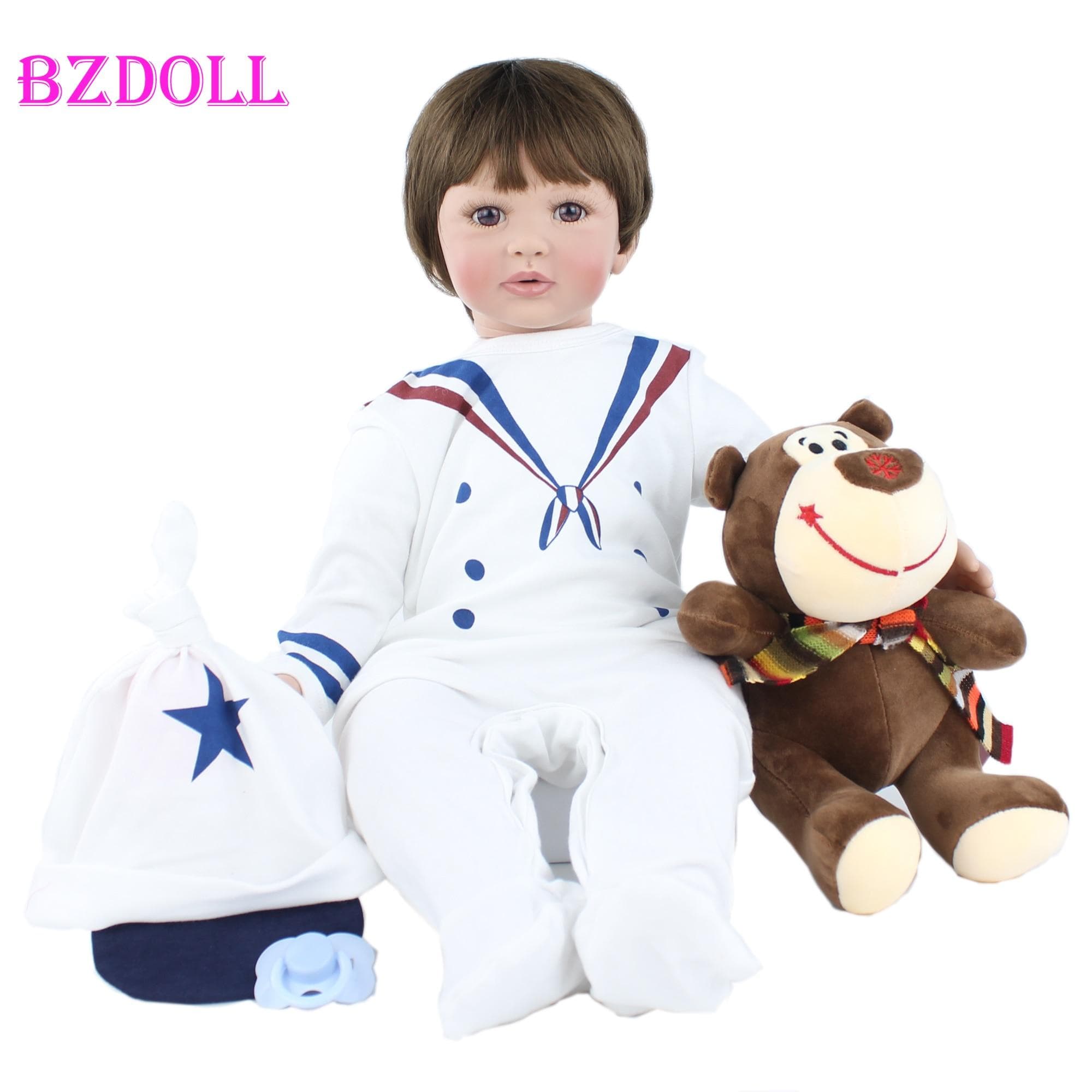 BZDOLL 60cm Reborn Baby Boy Doll for Girl and Boy Growth Partners (Cloth Body, Soft Silicone Limb) Lifelike 24 inch Toddler Alive Bebe Boy-7, Cloth Body