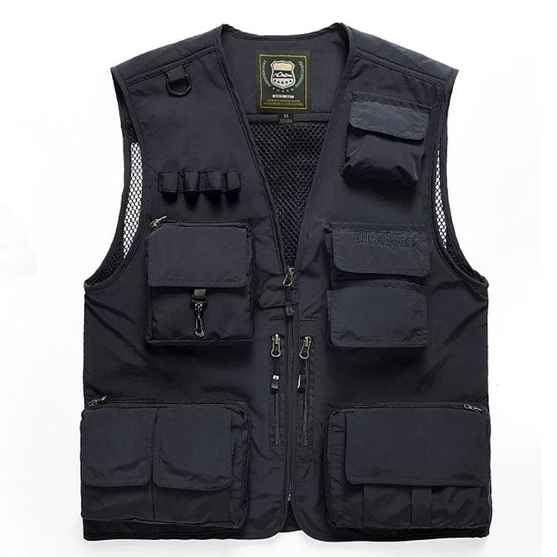 Multi Pocket Fishing Waistcoat Plus Size Men Solid Color Zipper Photography Vest Sleeveless Jacket M