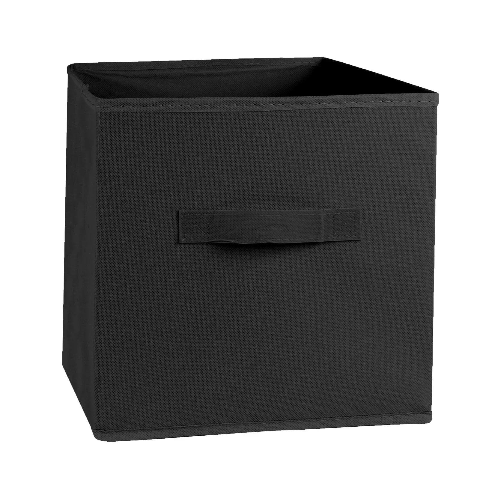 26x26cm Collapsible Fabric Storage Cubes Pure Color Non Woven Square Organizer Box with Handles for Clothes Toys Sundries Drawer black
