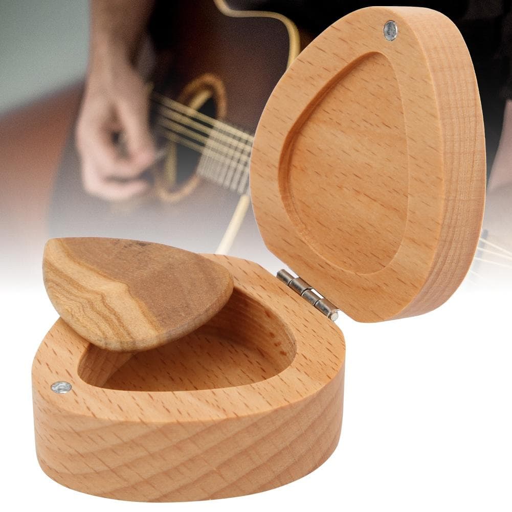 Wooden Guitar Picks Case Holder Container Plectrum Storage Box Musical Gifts