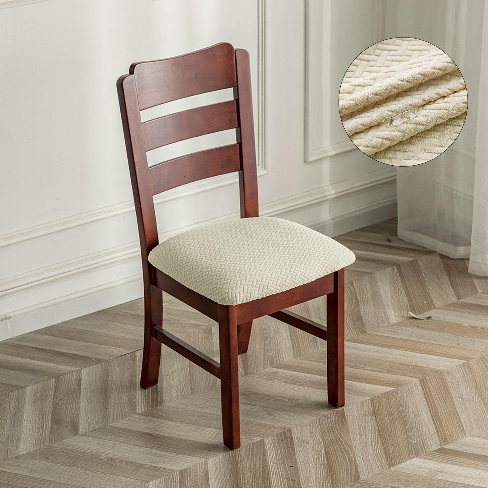 Durable Stretch Jacquard Dining Room Chair Seat Covers Removable Washable Elastic Upholstered Dining Chair Cushion Cover beige