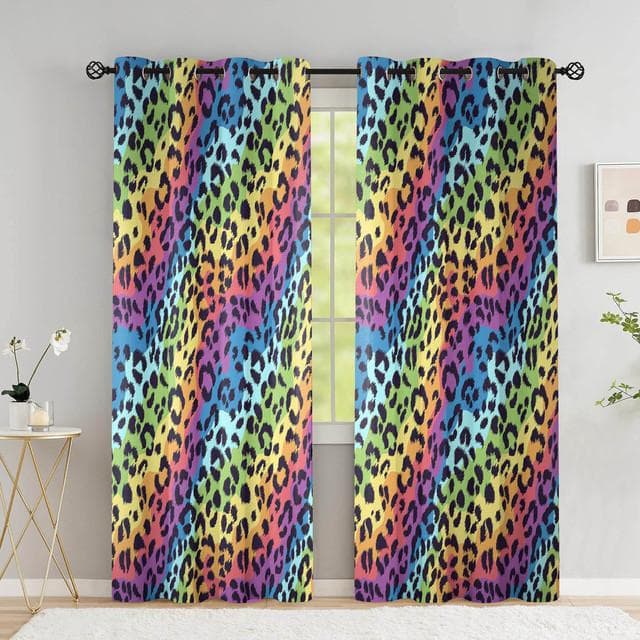 Animal Leopard Print Curtains Wild Animals Blackout Window Curtain Drapes Bedroom Kitchen Home Decor High Shading (70 %-90 %) W53.5 X H114cm X 2