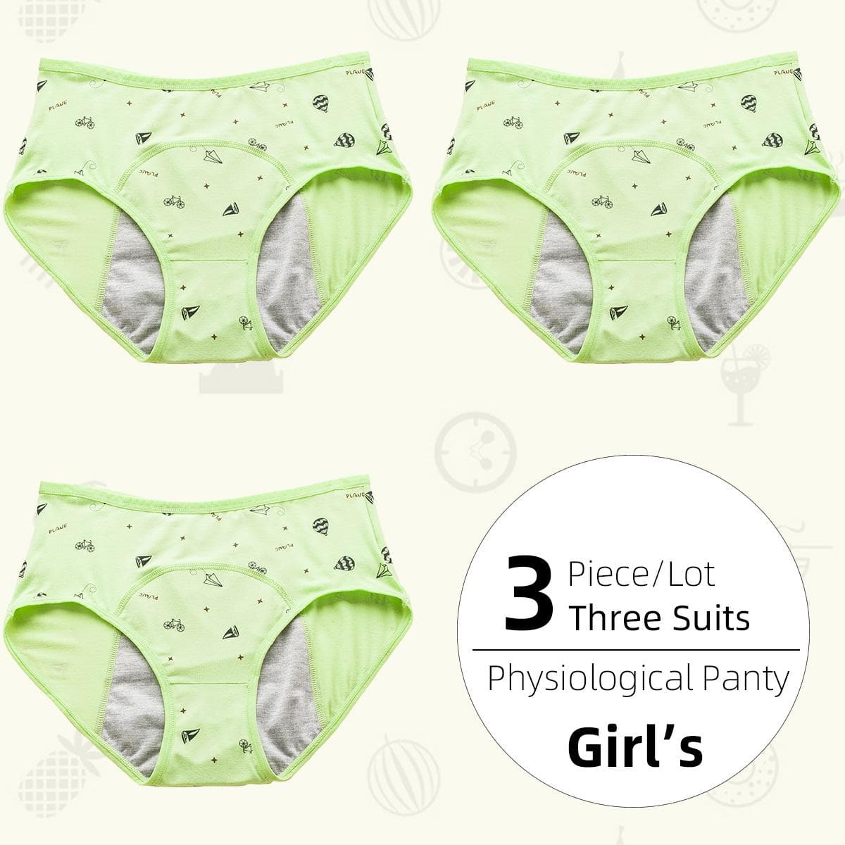 3Pieces/Lot Girls' Physiological Panty Underwear Leak-Proof Girls' Menstrual Special Sanitary Safety Pants Student Underwear Briefs L
