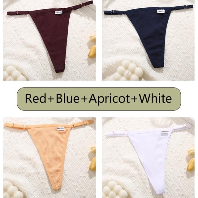 FINETOO 4Pcs Women Cotton Thongs Adjustable Low Waist Underpants Sexy Female G-string Seamless Bikini Panties Underwear Lingerie S