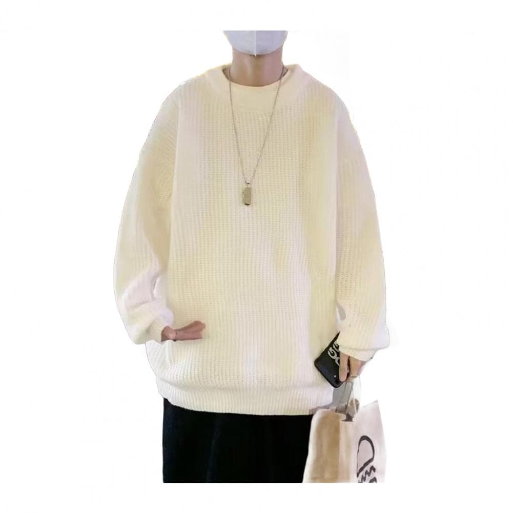 Autumn Spring Sweater Round Neck Loose Pure Color Long Sleeves Knitted Pullover Stretchy Casual Daily Wear Mid Length Top Warm S M white