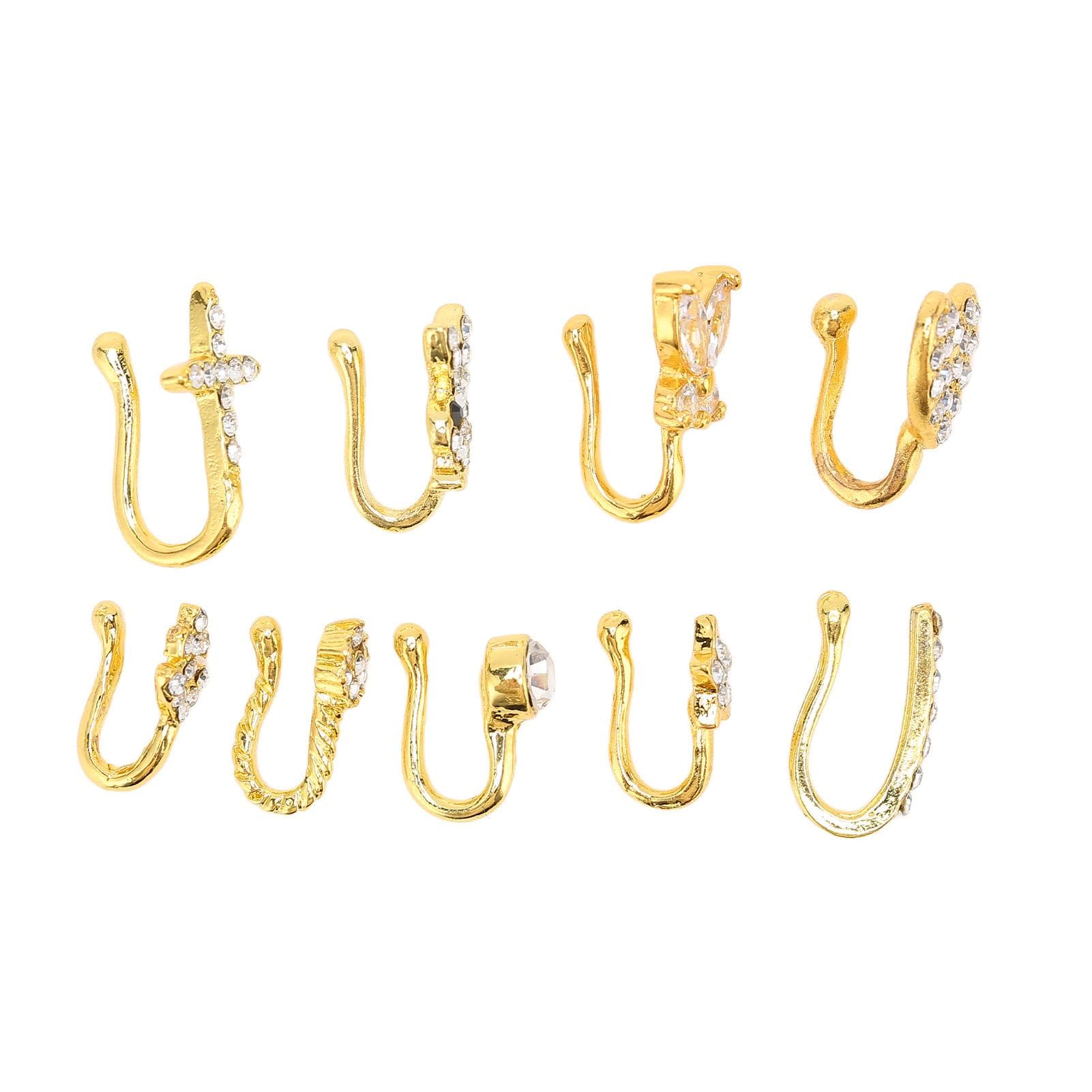 9 Pcs Fake Nose Rings Shiny Fashionable No Piercing Nose Clip Kit Faux Nose Rings for Women Gold