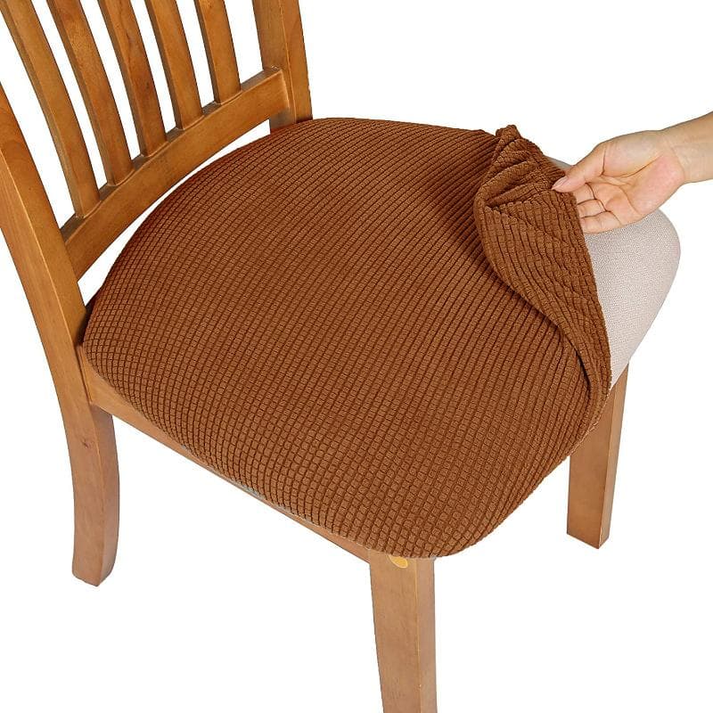 WaterProof Durable Spandex Jacquard Dining Room Chair Seat Covers Removable Washable Upholstered Banquet Chair Cushion Slipcovers light brown