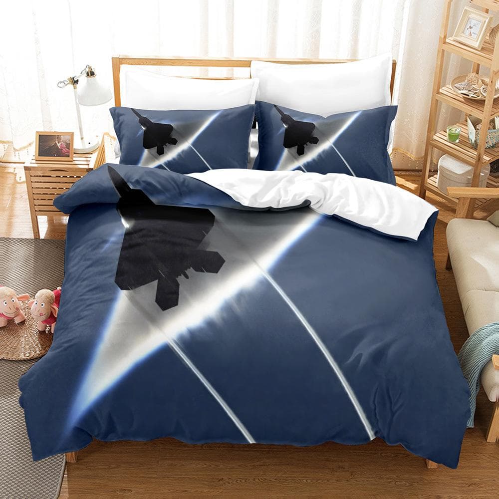 3D Military Fantasy Room Bedding Set Fighter Aircraft Duvet Cover Pillow Case 2/3 Pieces AU/DE/EU/ES Full Size Soft Zippered Home Textile AU Single 140x210cm