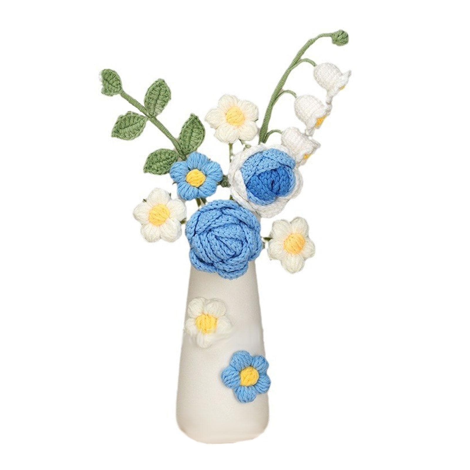 Simulation Woolen Flower Handmade Knitting Artificial Flower Crochet Knitted Flower with Ceramic