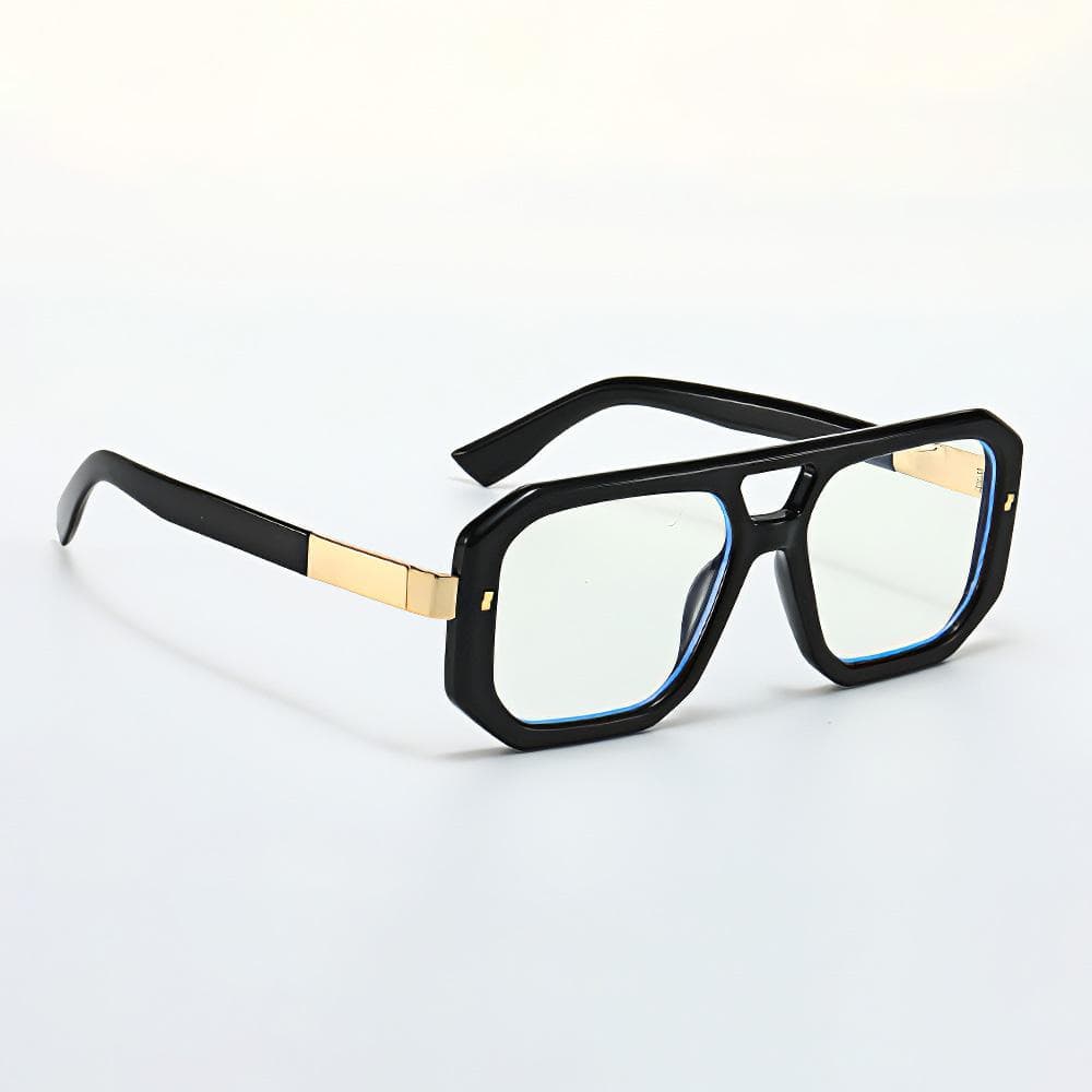Black Square Anti Blue Light Glasses with Gold Lines Fashion Accessories for Men Eye Protection