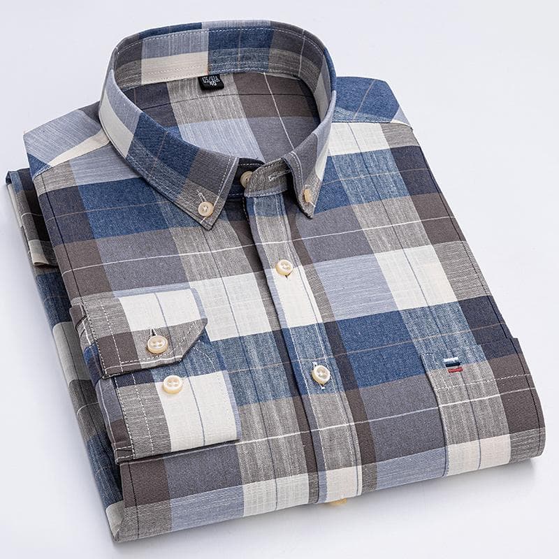 100% Cotton Oxford Business Casual Men Plaid Shirts Long Sleeve Non-Iron Four Seasons Male Clothing 6XL