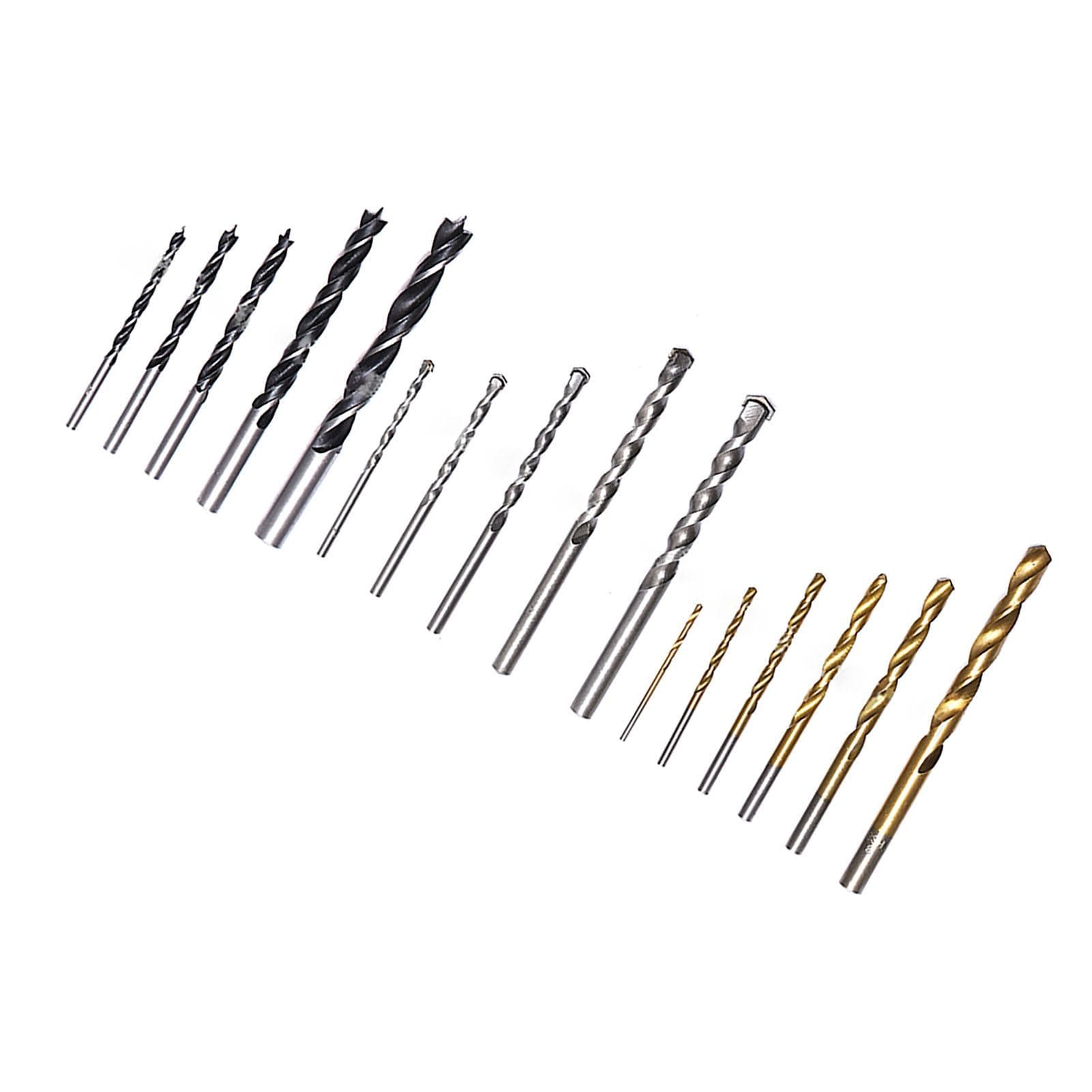 16Pcs Wooden Cement Metal Drill HSS Twist Masonry Woodworking Set Kit Power Tool Accessories