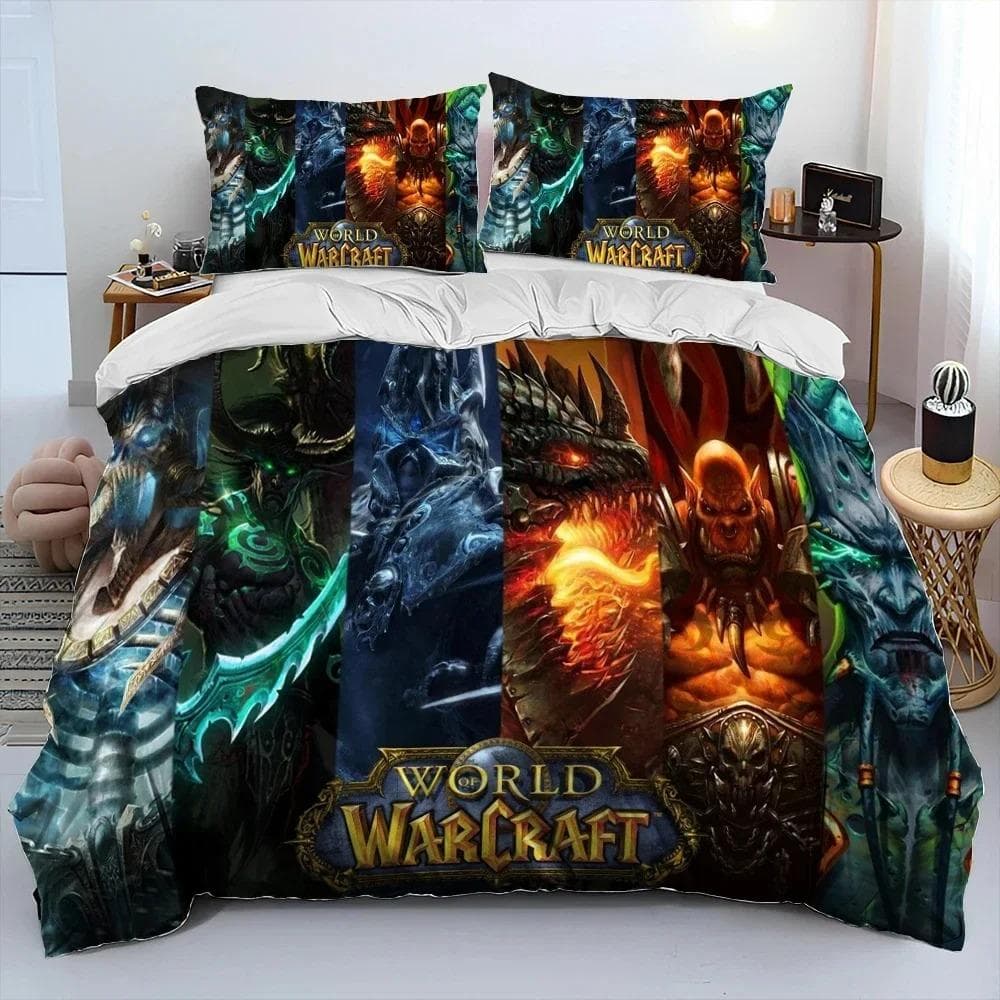 3D Print Game World Warcraft WOW Bedding Set Duvet Cover Bed Set Quilt Cover Pillowcase Comforter king Queen Size Boys Adult AU Single 140x210cm