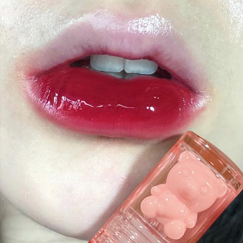 Cute Pink Bear Water Light Lip Gloss Lasting Glossy Lip Glaze Mirror Liquid Lipstick Women Lips Makeup Cosmetics