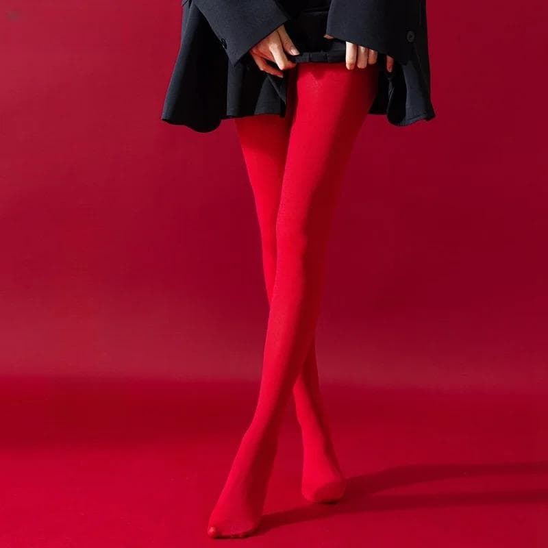 Socks Ladies Simple Solid Color One Piece New Year Red Stockings Matte Velvet Women'S Pantyhose One Size red