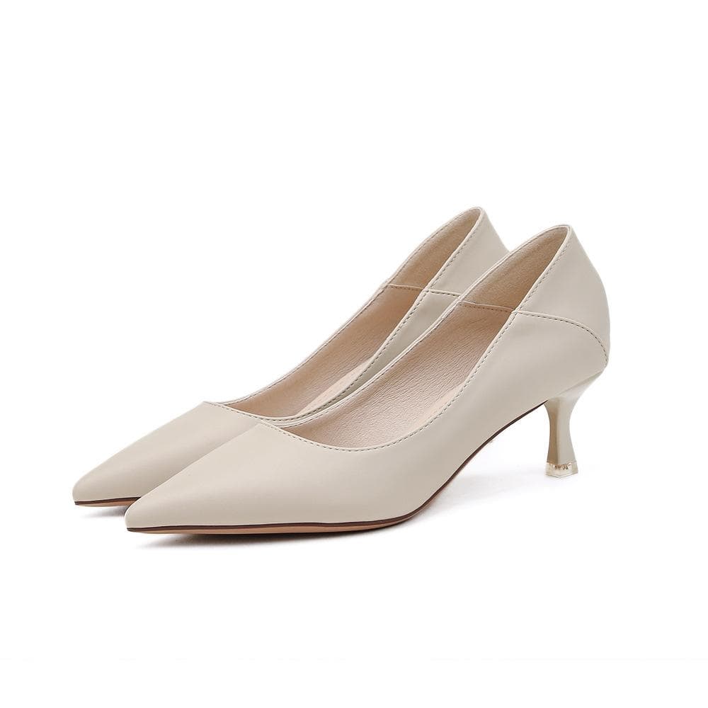 Single Shoe Women New Light Mouth Thin Heel Medium Heel Single Shoes Women Black Work Shoes Small Heel Women's Shoes 38 beige