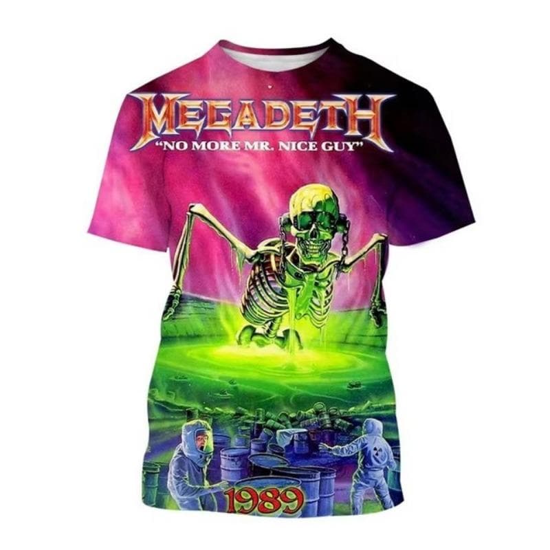 Megadeth 3D Printed T-Shirts Fashion Rock Band Men's Casual T-shirt Summer Men Punk Funny Hip Pop Short Sleeve Men's XL