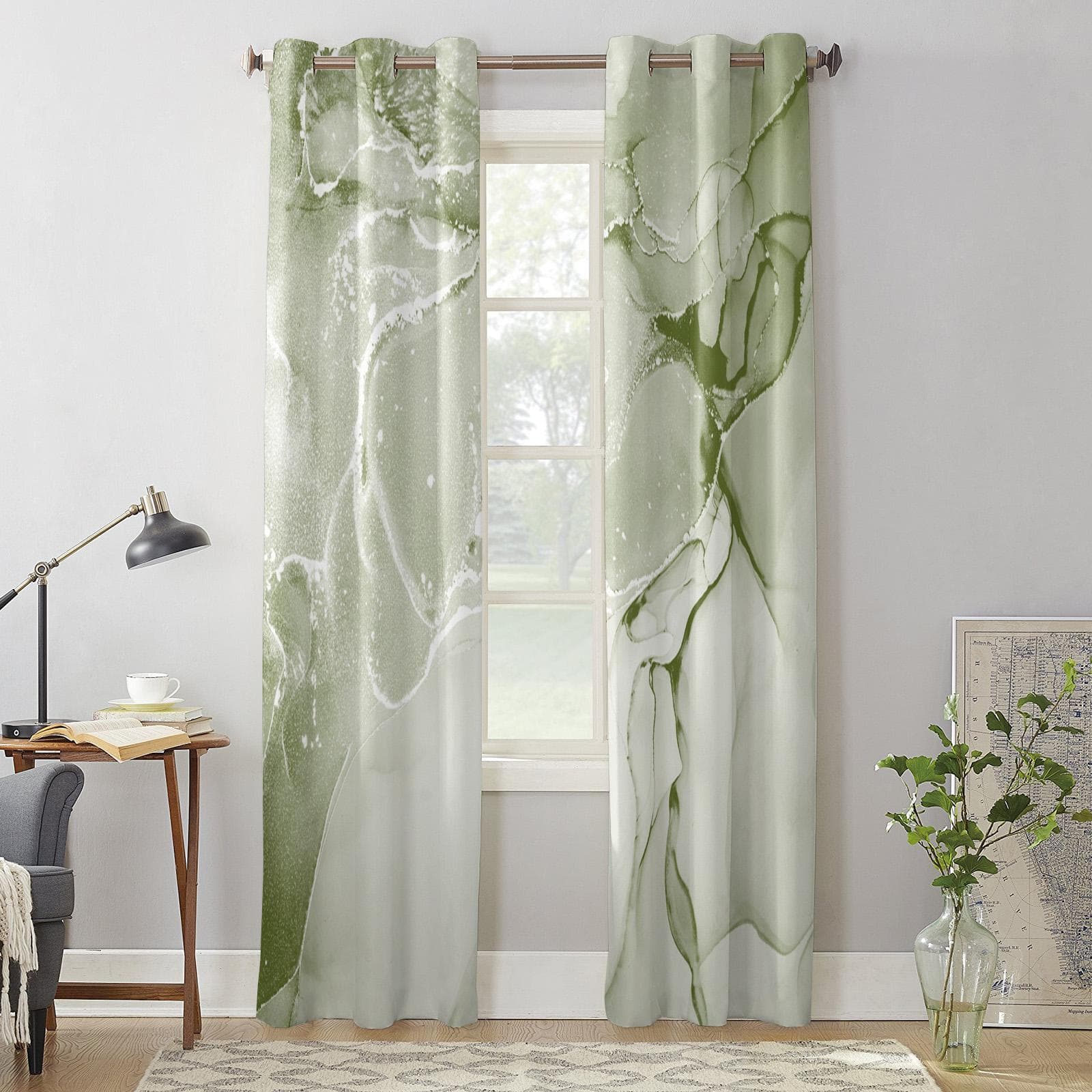 Sage Green Marbled Window Curtains for Living Room Home Bedroom Kitchen Decora Christmas Curtain 135W x 92H(cm) x1