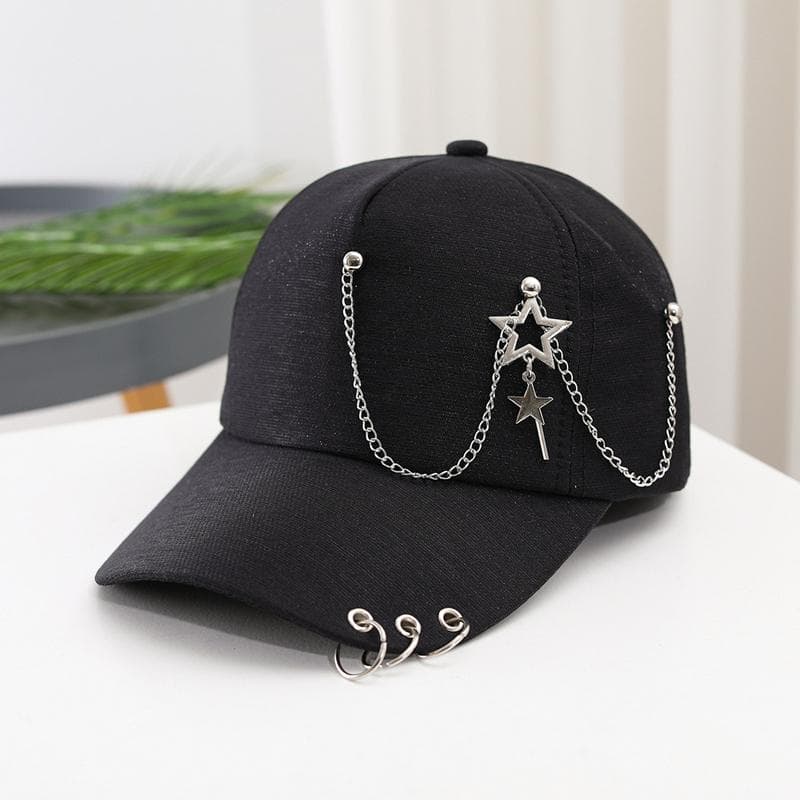 Hot Sale Y2K Women Cap Solide Plain Baseball Cap Outstreet Women Metal Star Decoration Cap Female Trendy Hat 54cm-60cm black