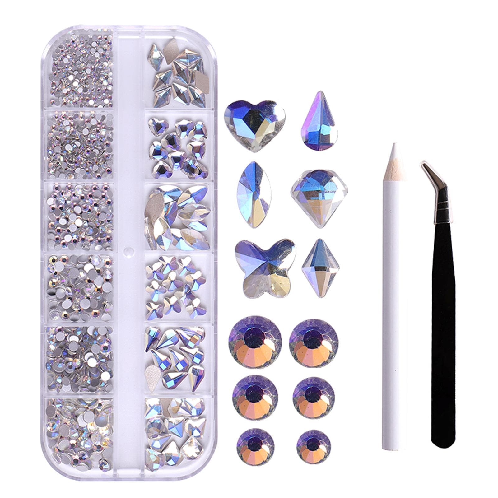 12-Grid Flat Diamonds Special-shaped Diamonds Manicure Tools Set Spot Drill Pencil + Curved ZSHZ-213