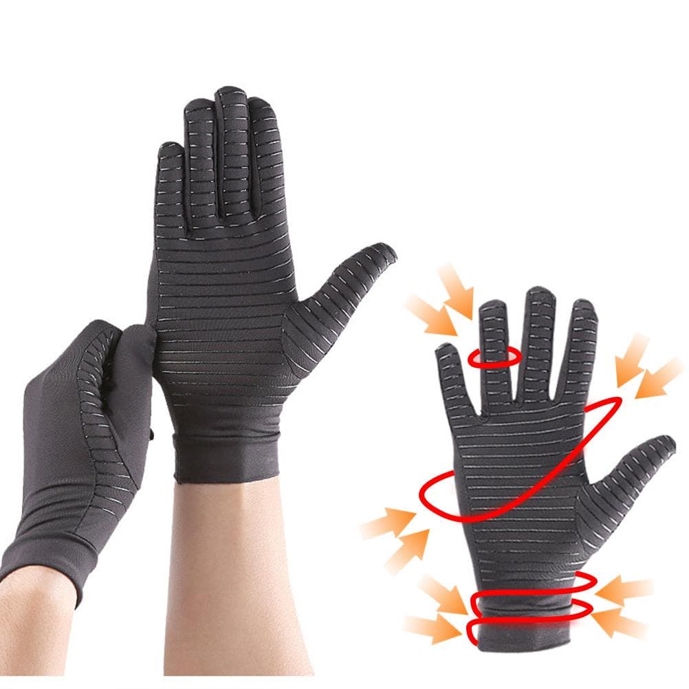 1 Pair Anti Arthritis Copper Therapy Gloves Full Finger Arthritis Gloves black