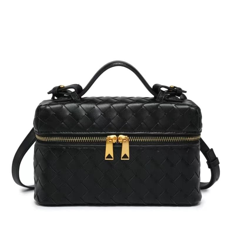 Leather Woven Bag, Women's Cosmetic Bag, Hand-held, Crossbody, Large-capacity Box Bag black
