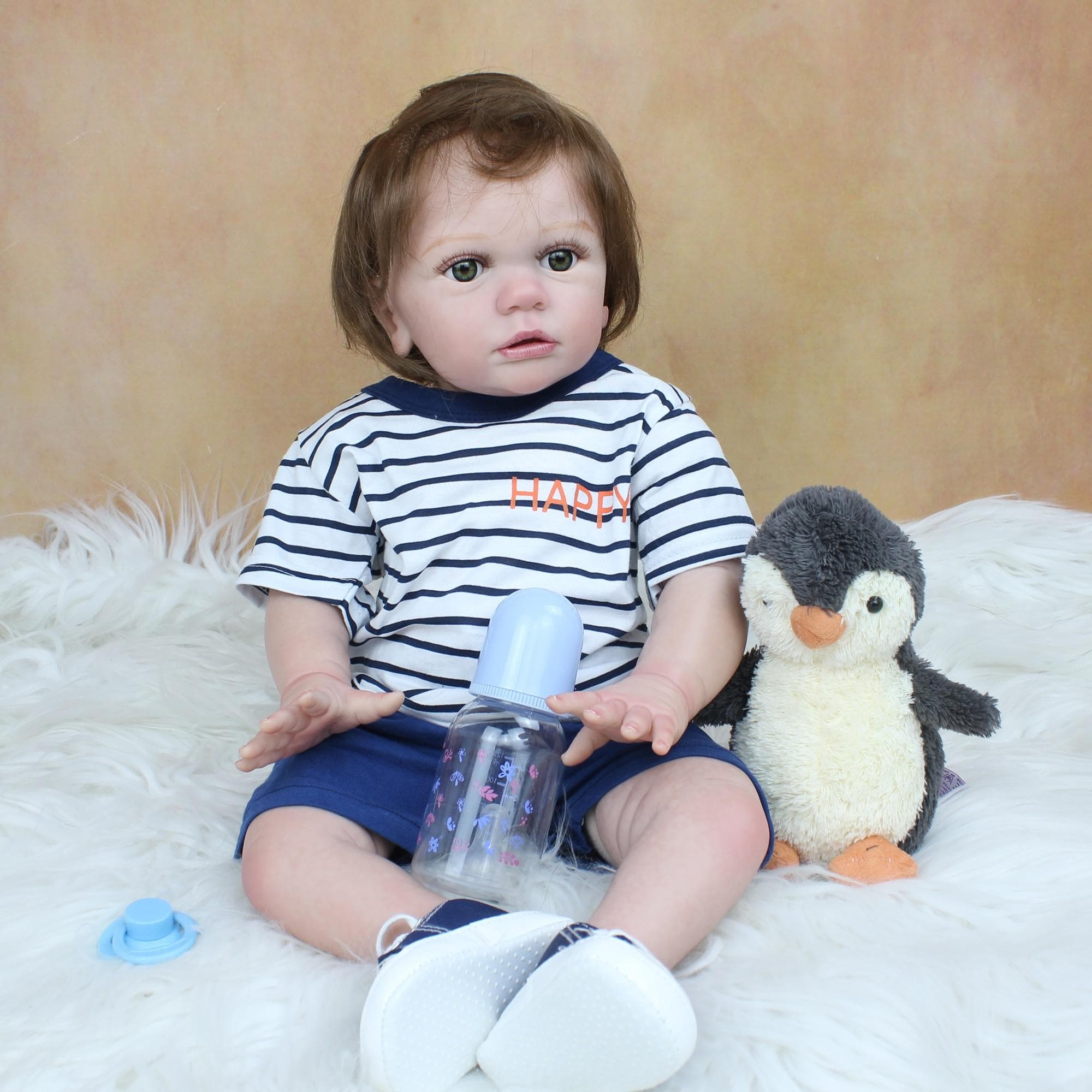 BZDOLL 60 CM 3D-Paint Skin Soft Silicone Reborn Baby Boy Doll For Girl Like Real 24 Inch Toddler Toy Dress Up Alive Bebe Lifelike 60cm 3D-paint Skin Doll