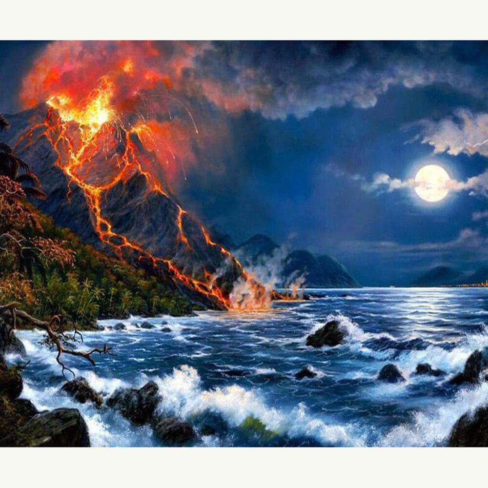 Diamond Painting Cross Stitch 5D DiY Diamond Embroidery Volcano eruption Pattern Hobbies And Crafts Home Decor 20X30CM