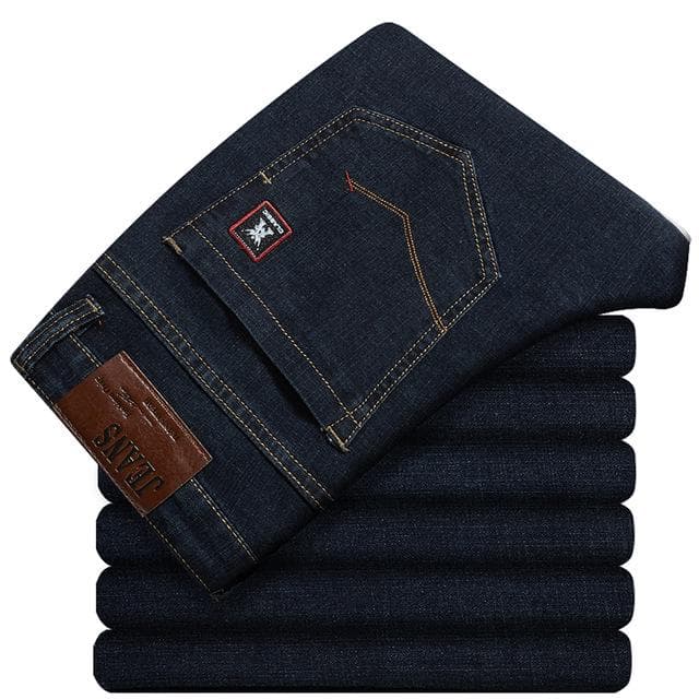 Plus Size Men's Loose Straight Jeans Classic Business Trousers Jean Pants Male Brand Black Blue 48