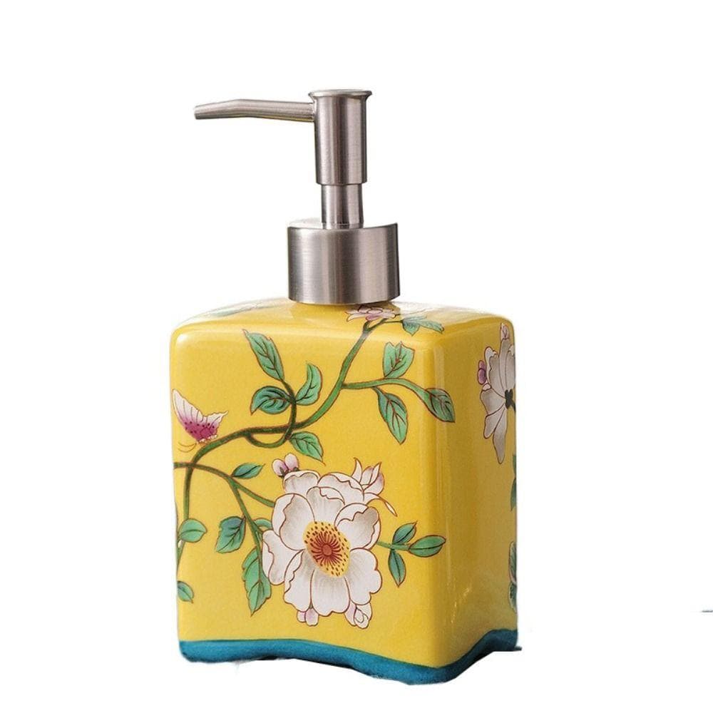 Refillable Hand Soap Dispenser Vintage Shampoo Container Easy To Use Ceramic Soap Bottle Home yellow