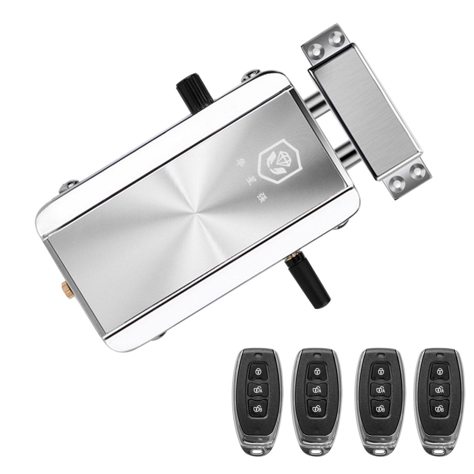 Intelligent Door Lock Kit Smart Wireless Remote Control Keyless Entry Electronic Lock Anti-theft with 4 Remote Control silver