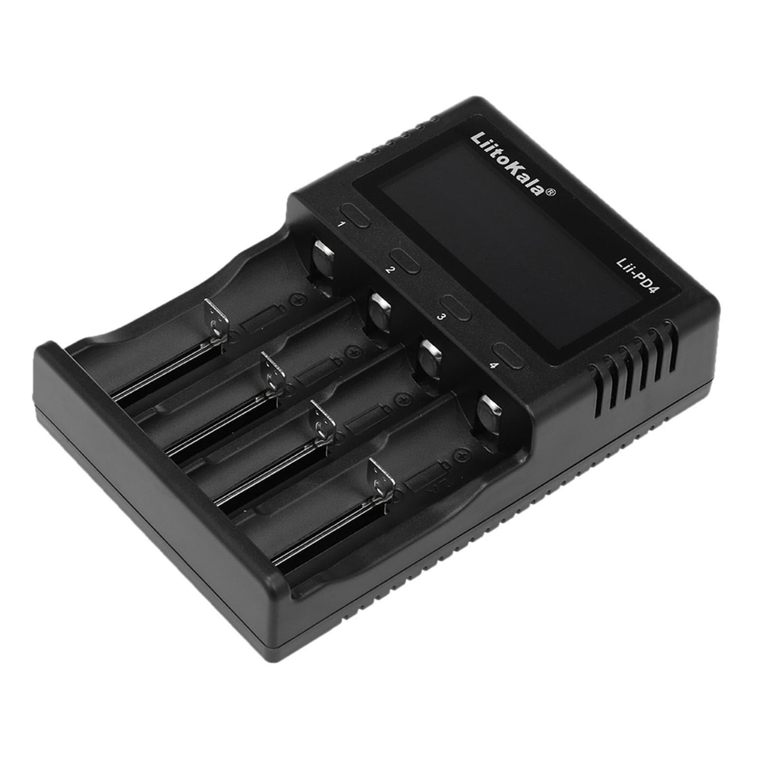 LiitoKala Lii-PD4 Intelligent Battery Charger Smart Charger w/ 4 Battery Slots LCD Display for EU Plug black