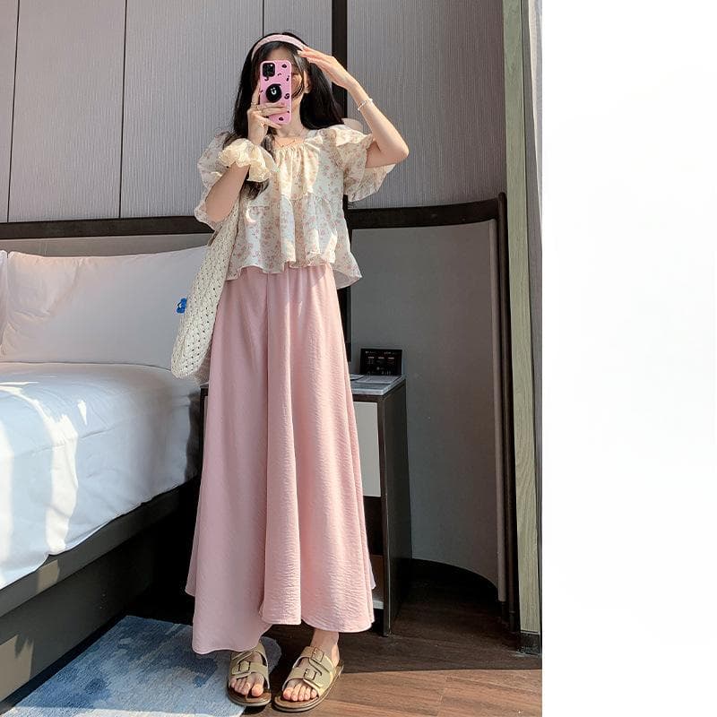 White Ice Silk Skirt Pants for Women In Spring and Autumn Summer Thin New High Waist Drooping Small Casual Wide-leg Pants L