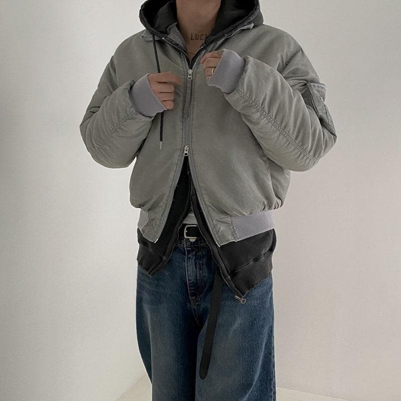 Bomber Jacket Thickened Cotton Coat for Men Winter New Korean Style Loose Stand Collar Retro Cotton Coat M