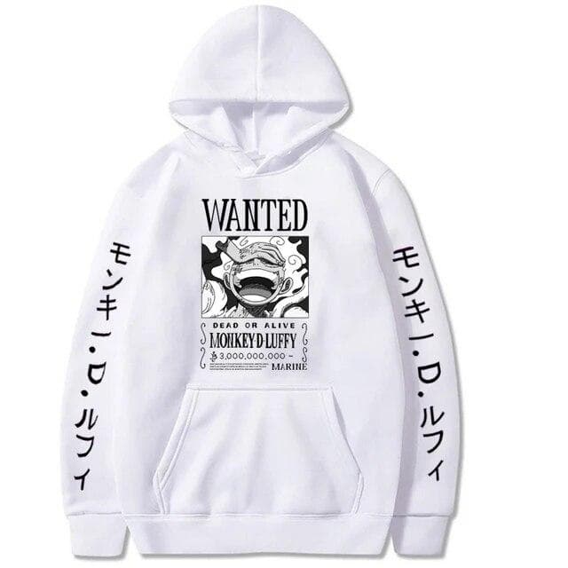 Newest Anime One Piece Hoodies Gear 5 Luffy Sun God Hooded Pullover Hot Harajuku Printed Sweatshirts Casual Unisex Clothing L white