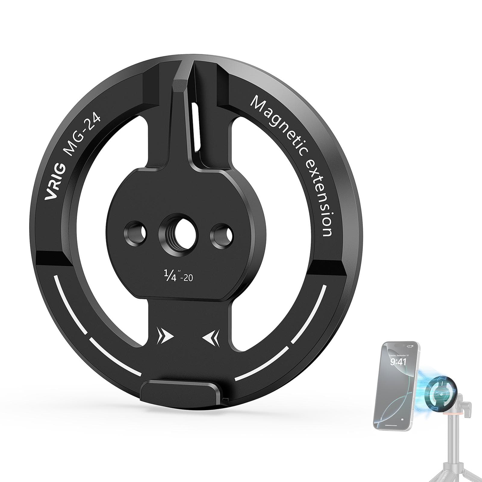 VRIG MG-24 Portable Magnetic Phone Tripod Mount Phone Mount Phone Holder with 1/4 Inch Thread black