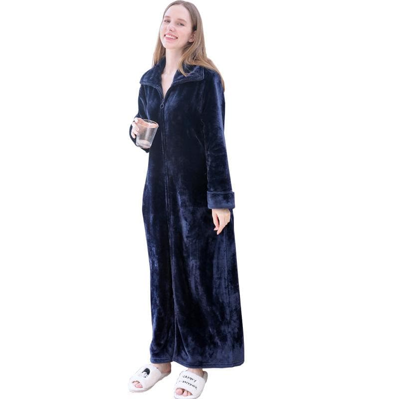 Women Ultra Long Plus Size Thick Warm Bathrobe Lovers Winter Thermal Flannel Bath Robe Men Robes Pregnant Zipper Dressing Gown M